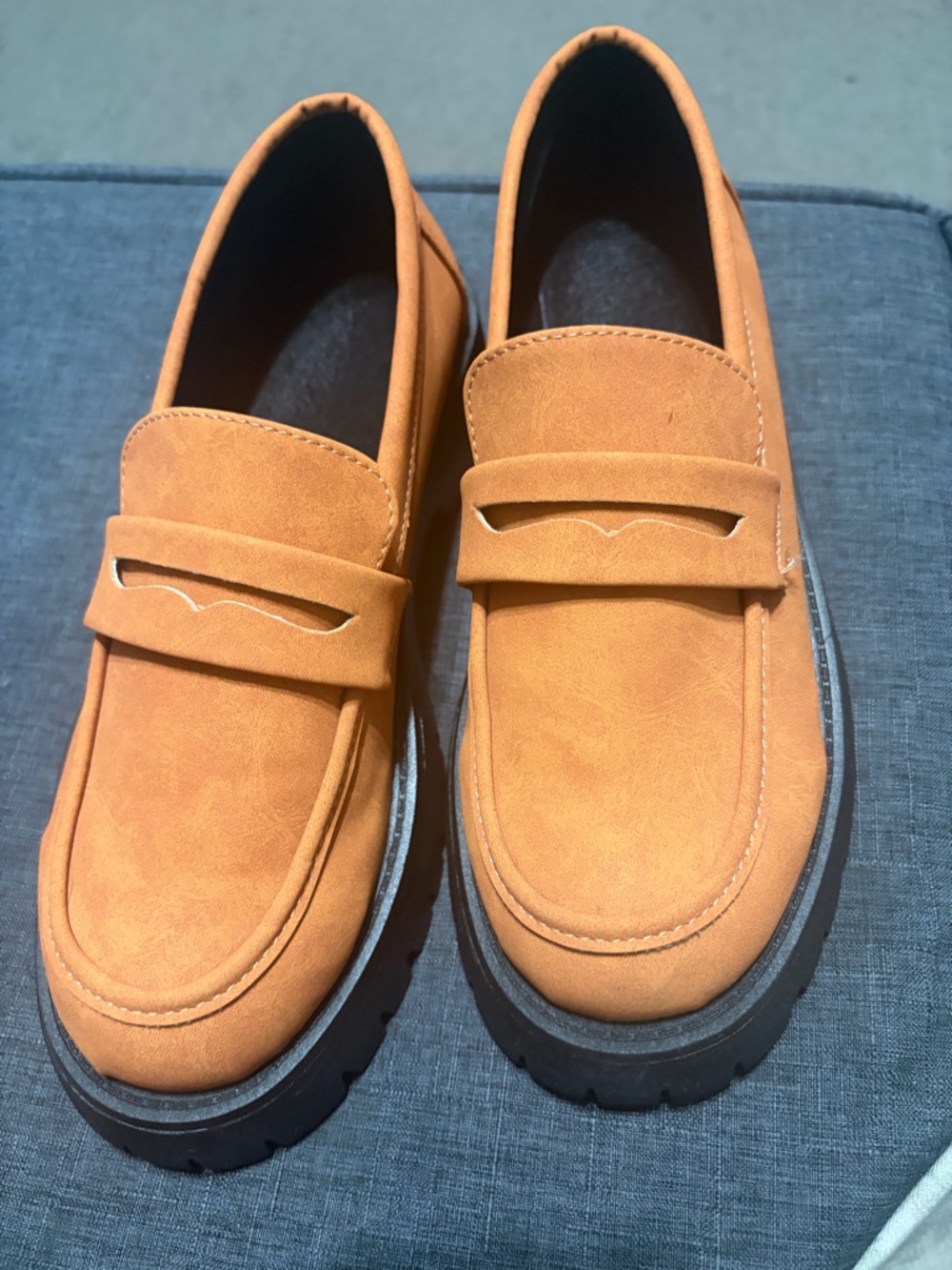 SHEIN Women's Suede-Look Penny Loafers in Tan Orange